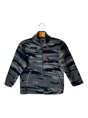 Gap‎ Kids Jacket Boys Small Gray Black Camo Fleece Full Zip Coat Teddy Outdoor